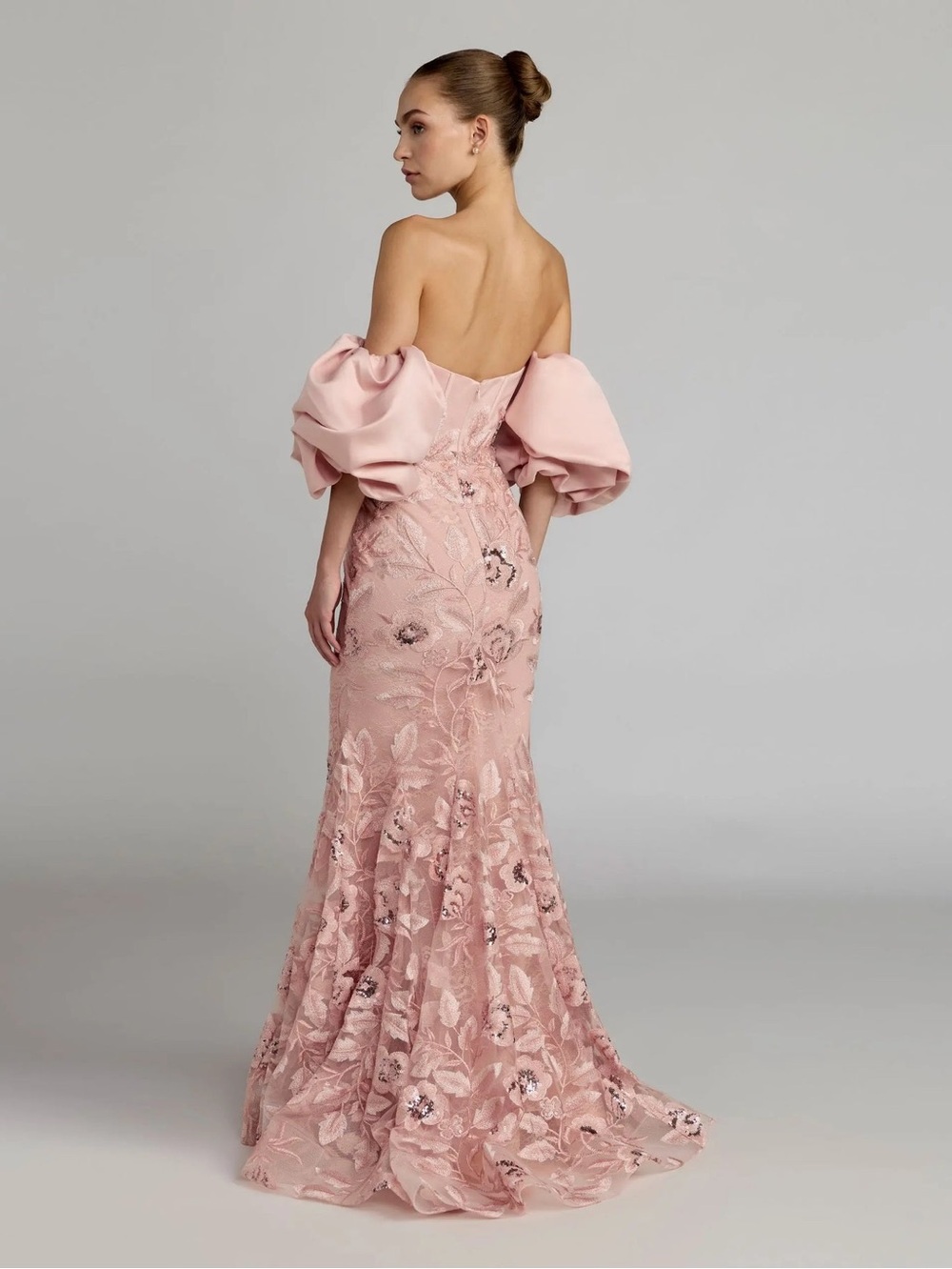 MAC DUGGAL Pink Size 6 Satin Off The Shoulder Embroidered Mermaid Gown - Picture 3 of 13